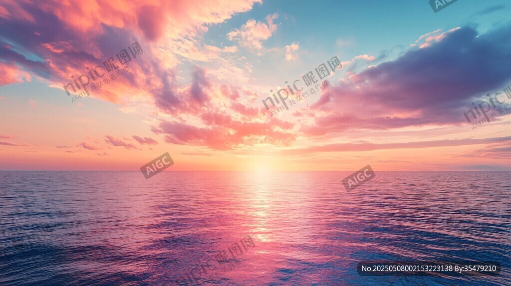 海上絕美日落天空景象