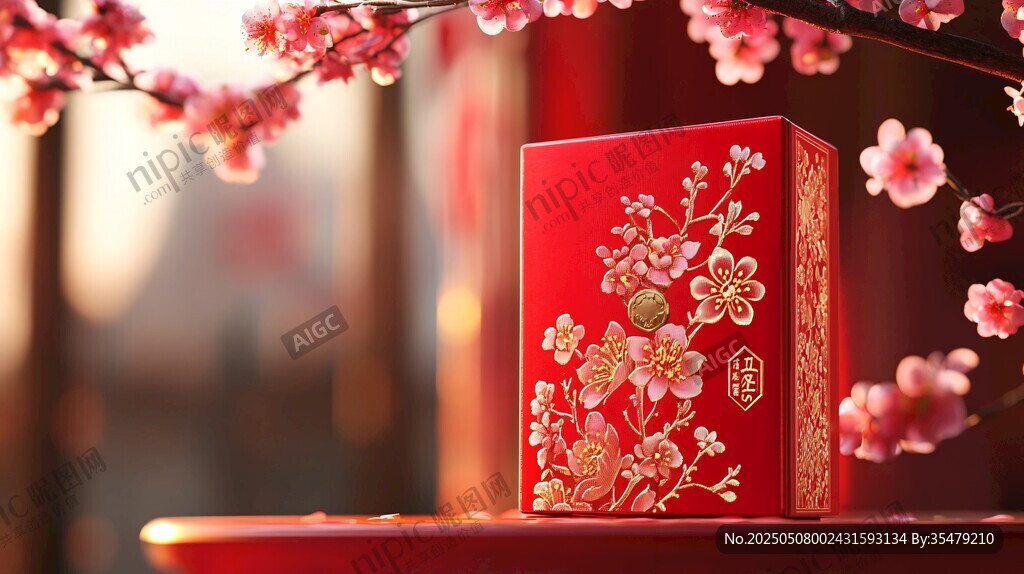 喜慶紅包配爛漫綻放桃花