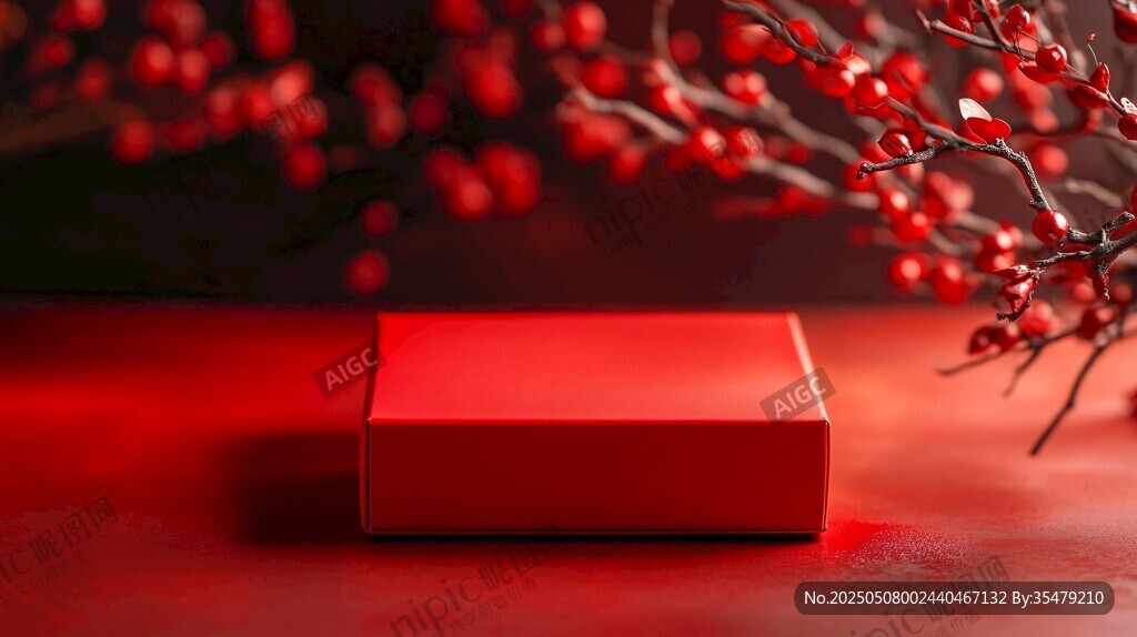 紅色禮盒與紅果的雅致組合