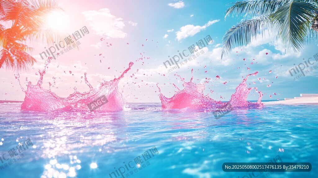 粉色水花綻放海濱美景