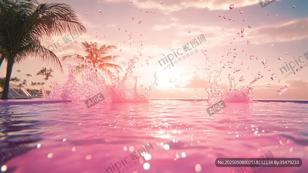 夢(mèng)幻泳池日落水花美景