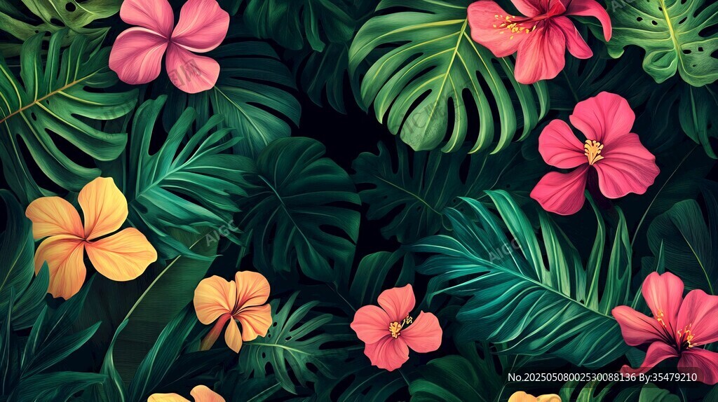 熱帶花卉綠植背景圖案