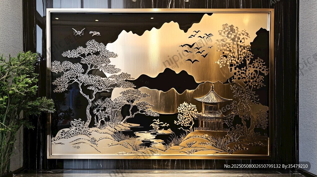 中式山水金屬浮雕裝飾畫