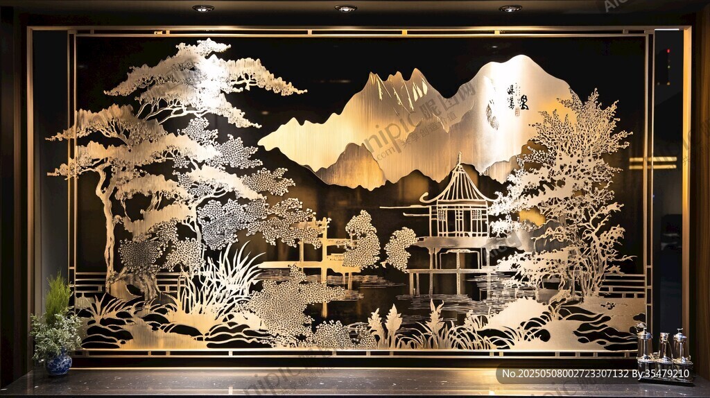 中式山水金屬浮雕裝飾畫
