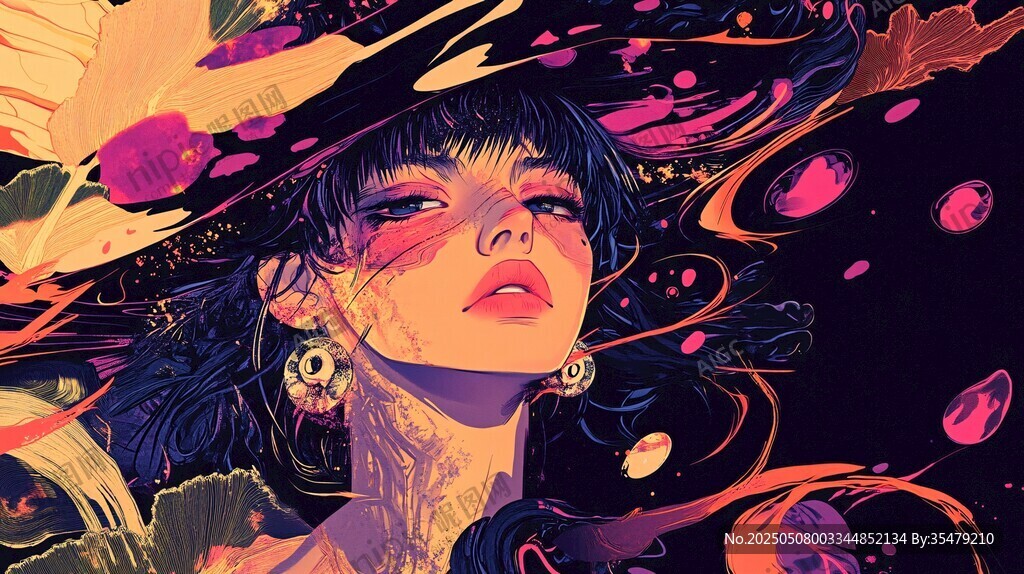 夢(mèng)幻插畫中的神秘潮流少女
