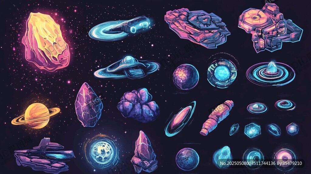 夢幻宇宙元素插畫集合