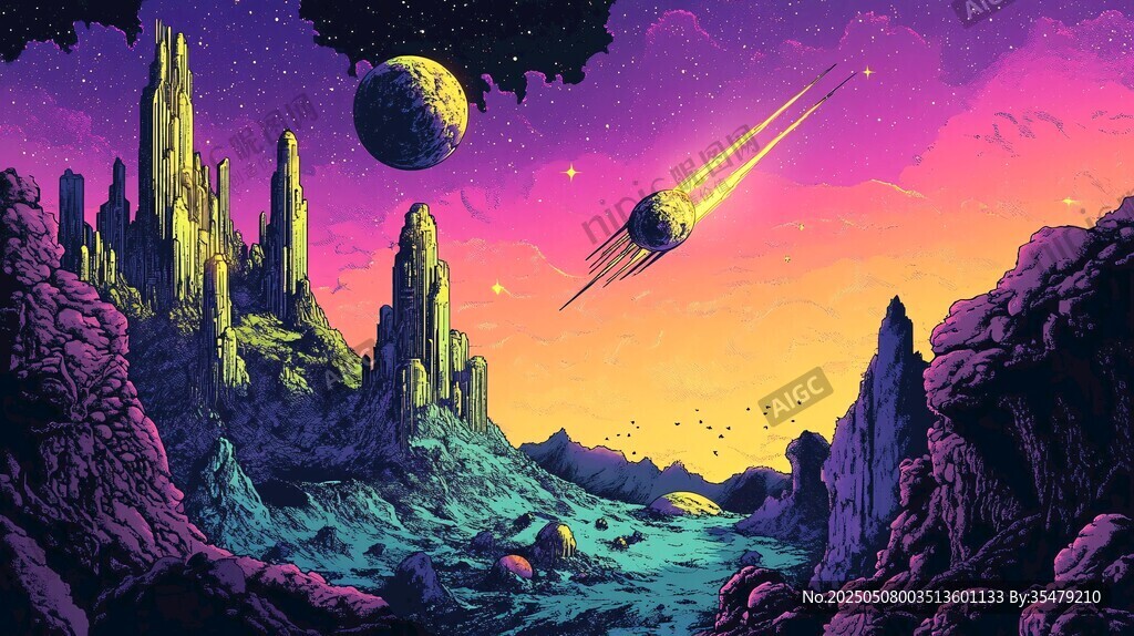 夢幻外星地貌與流星景象