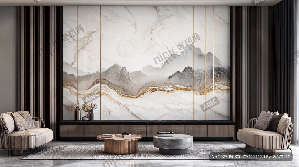 現(xiàn)代客廳的山水風(fēng)大理石背景墻