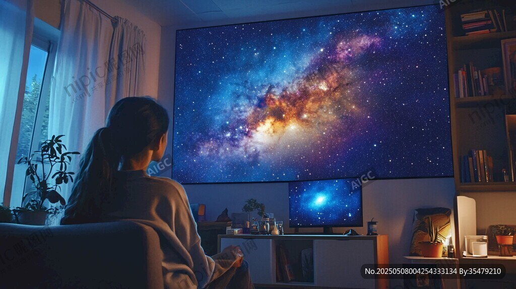 女孩賞客廳夢幻星空投影