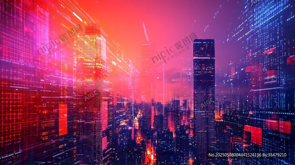 賽博朋克風未來都市夜景