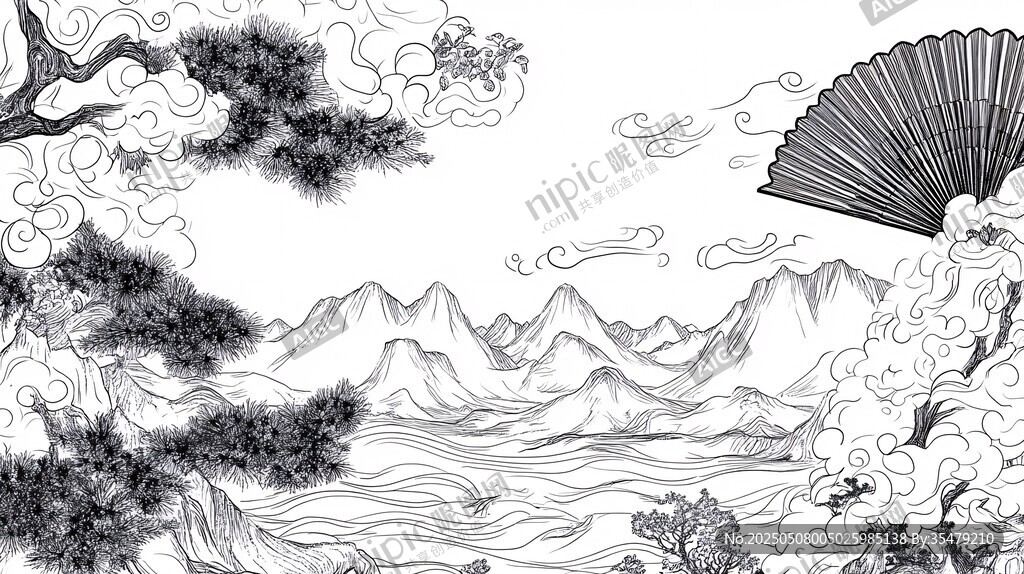 中式山水墨韻風(fēng)景圖