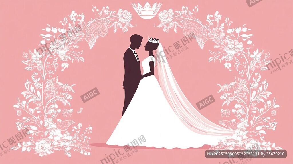 浪漫婚禮中的甜蜜新婚夫婦