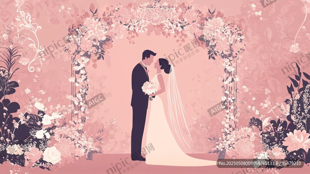 浪漫婚禮 新人花海中擁吻