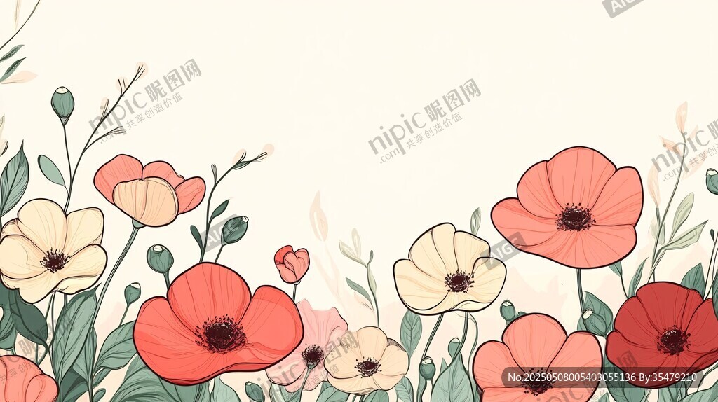 手繪花卉邊框插畫