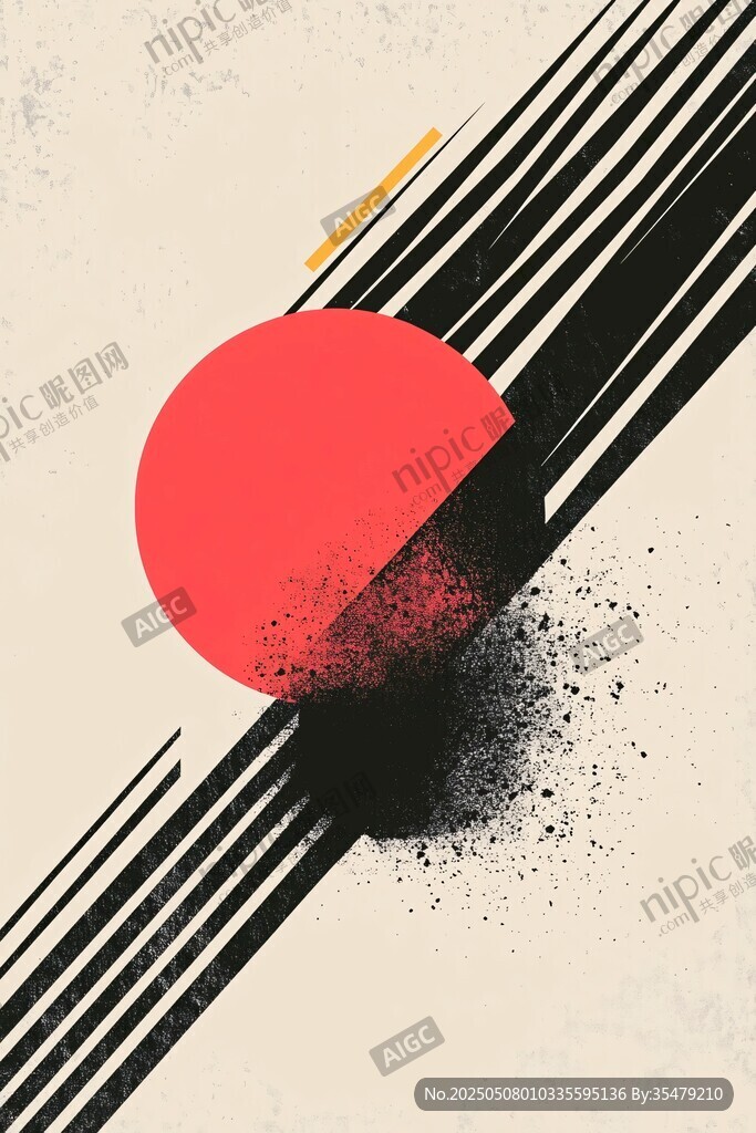 抽象幾何線條與紅圓藝術(shù)圖
