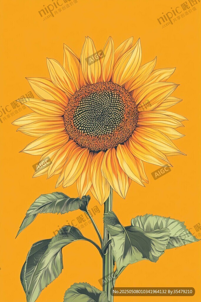 單株向日葵插畫