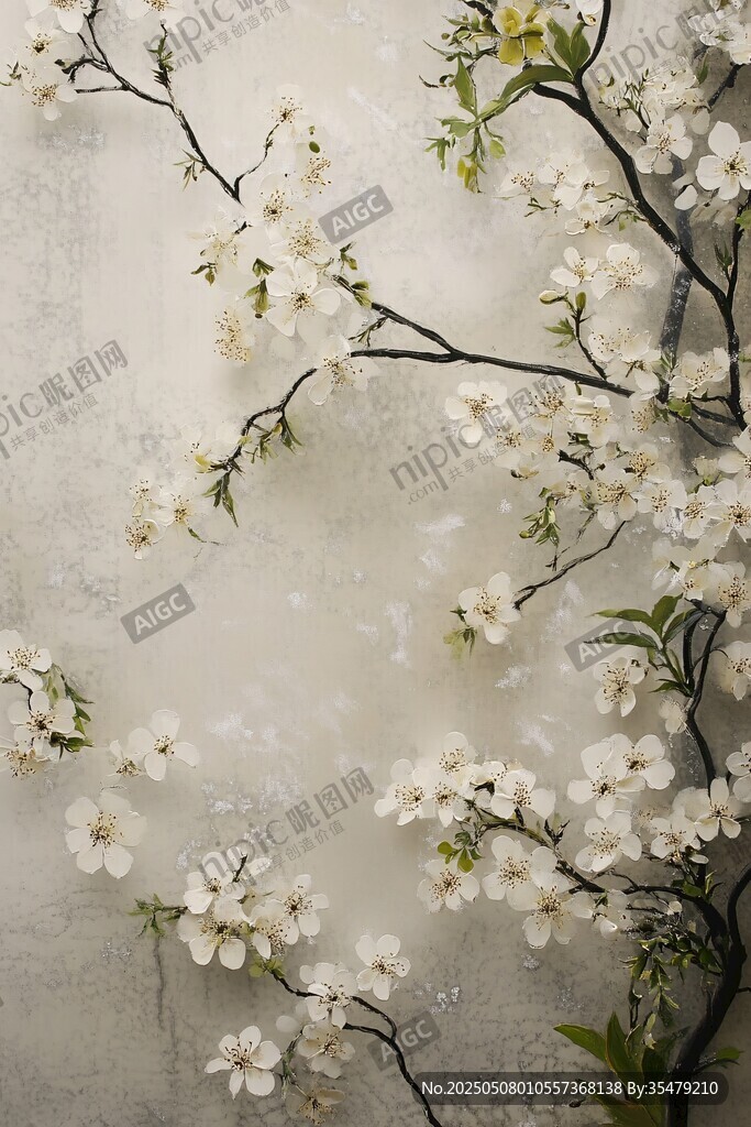 素淡背景下的潔白綻放花朵