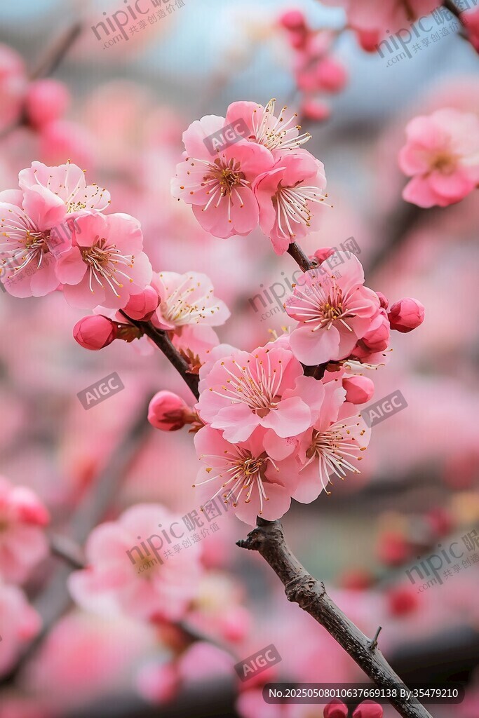 春日粉嫩綻放的嬌艷梅花