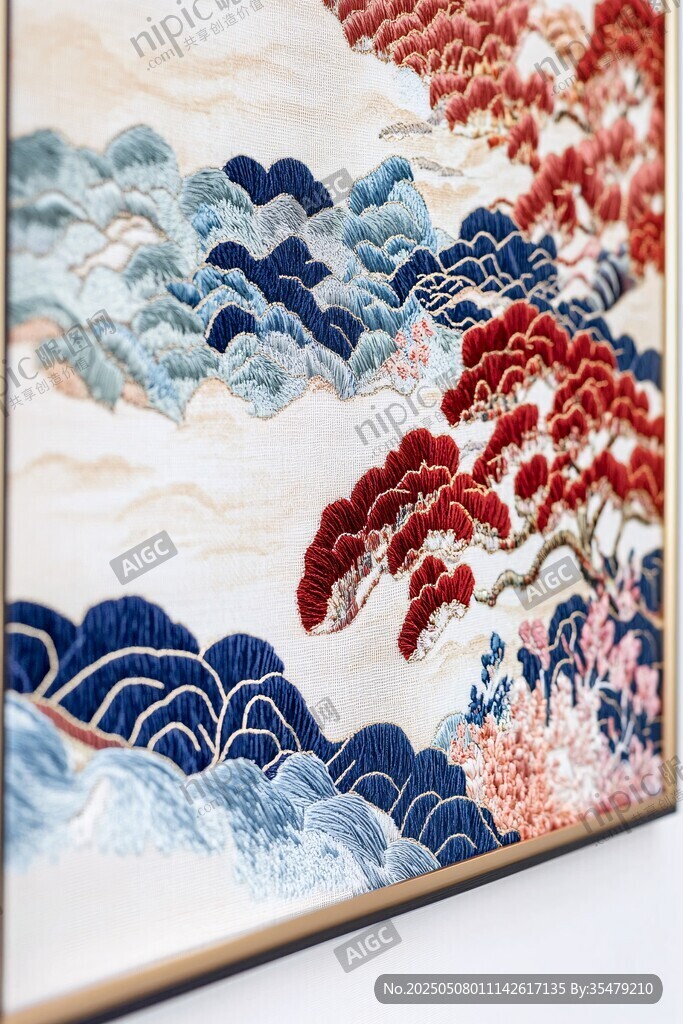 中式山水刺繡裝飾畫