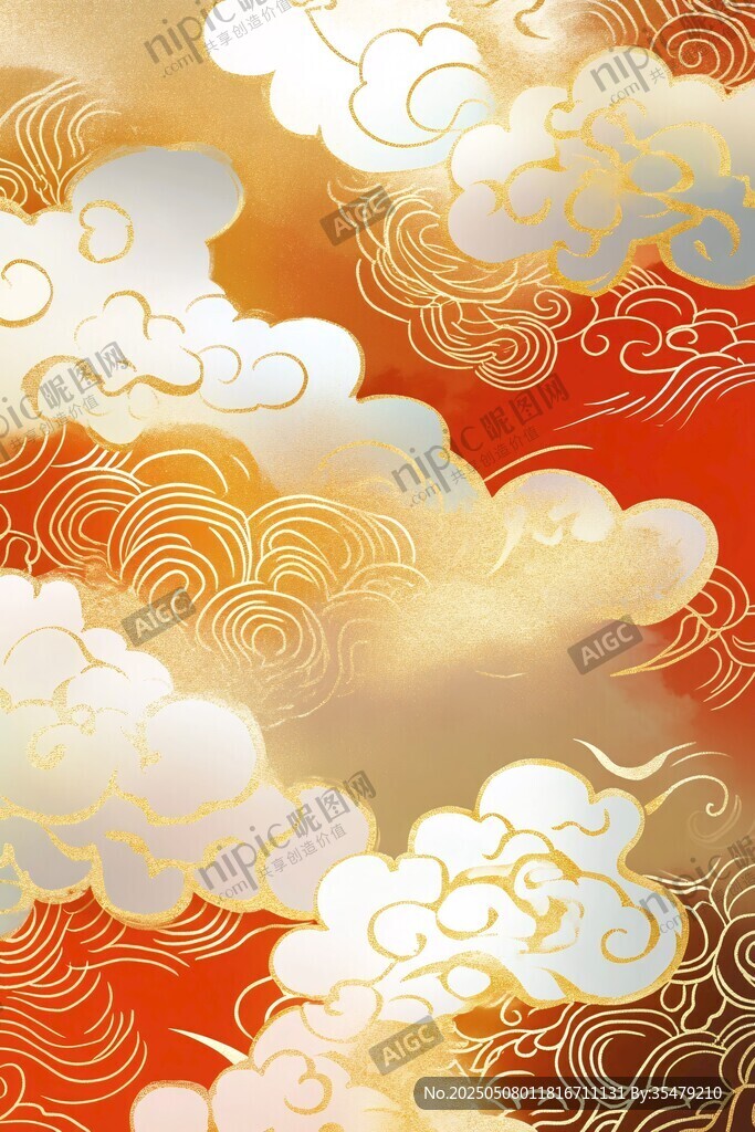 中式金云紅底傳統(tǒng)紋樣