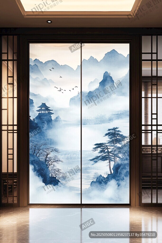 中式山水意境玄關(guān)背景墻
