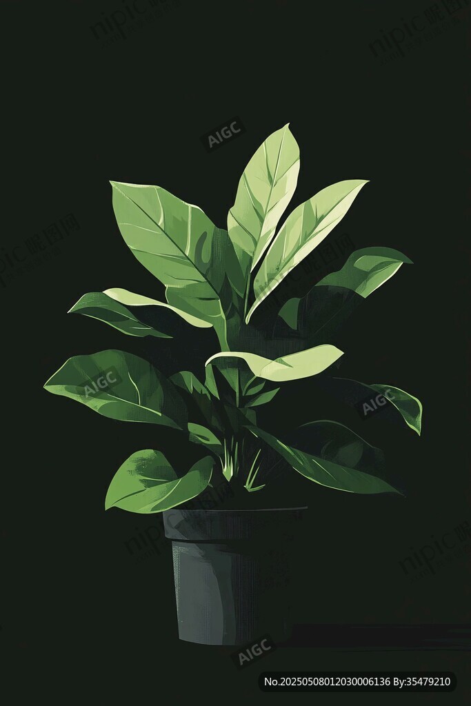 黑色花盆中的鮮綠植物