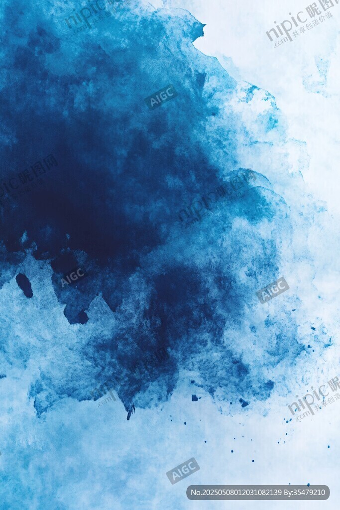 藍色水墨暈染抽象背景圖