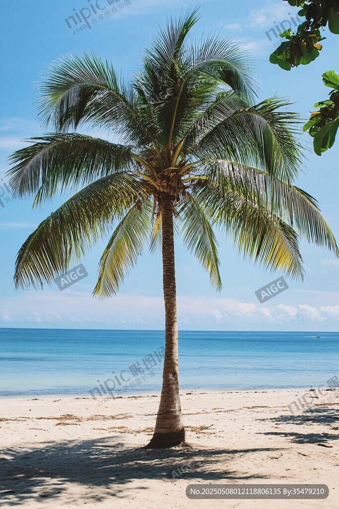 海邊獨(dú)株椰樹的美麗景致