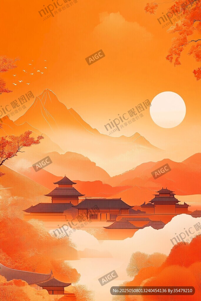 秋日古風(fēng)山水圖景