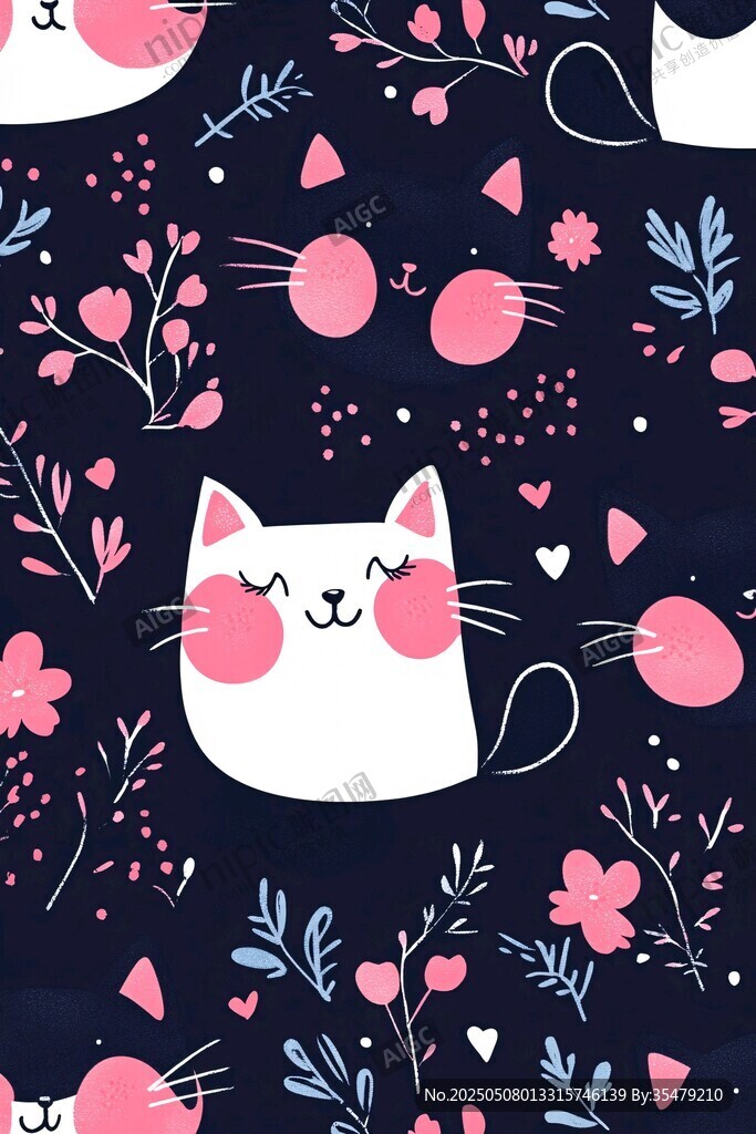 可愛(ài)貓咪花卉圖案背景圖