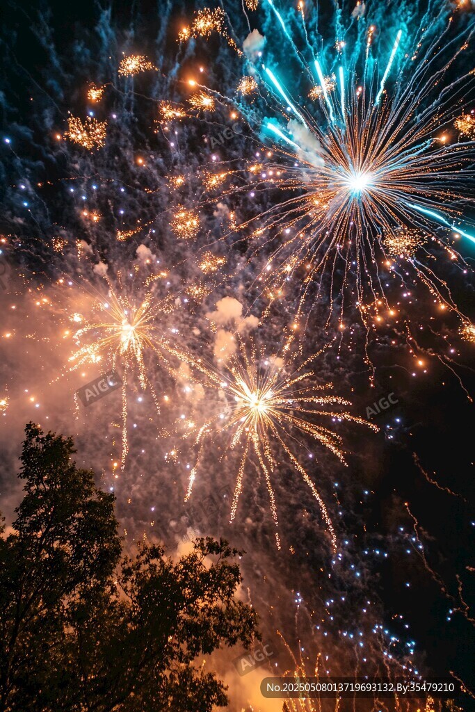 夜空中絢爛的煙花綻放