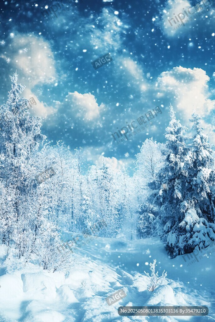 冬日雪景中的靜謐森林