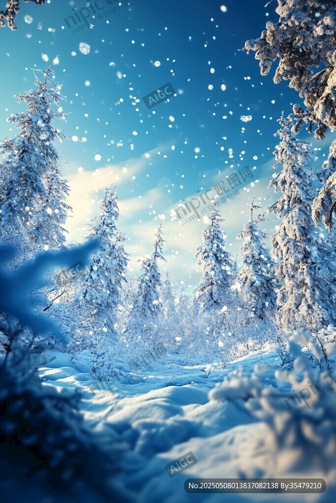 冬日雪景中的靜謐森林