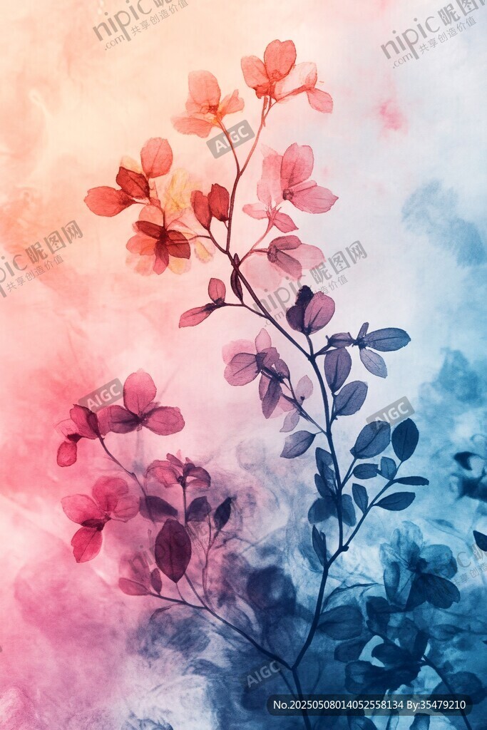 夢幻水彩花卉藝術插畫