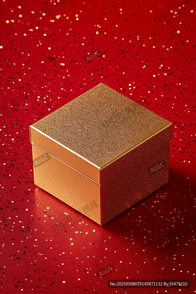 金色禮盒置于璀璨紅背景