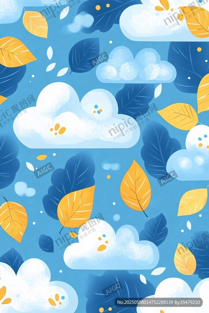 藍天白云秋葉夢幻背景圖