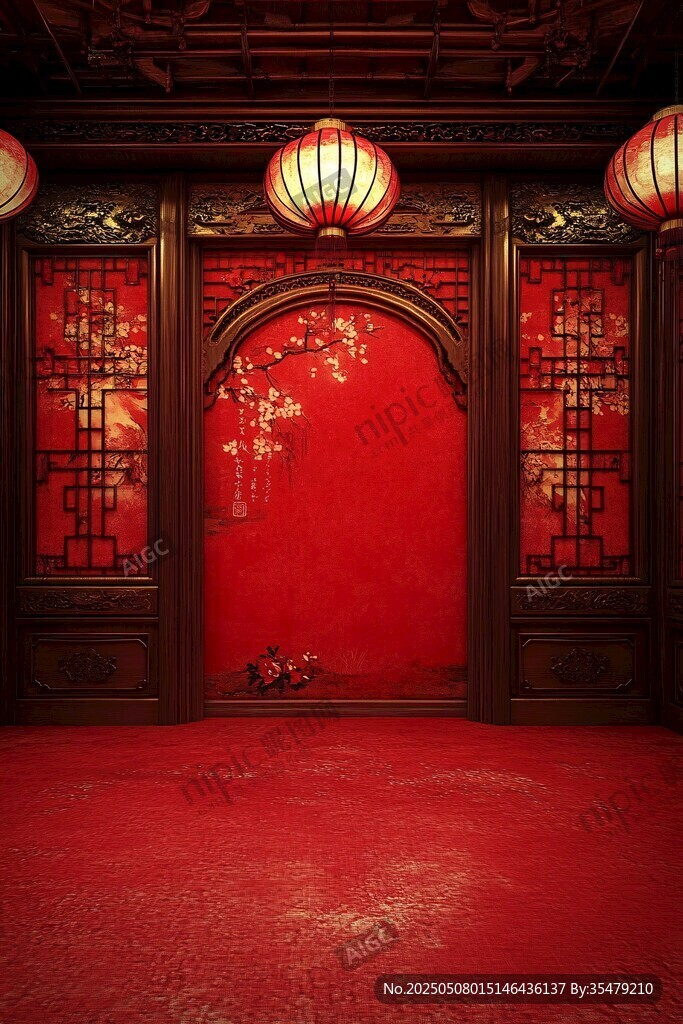 中式古典紅門喜慶空間