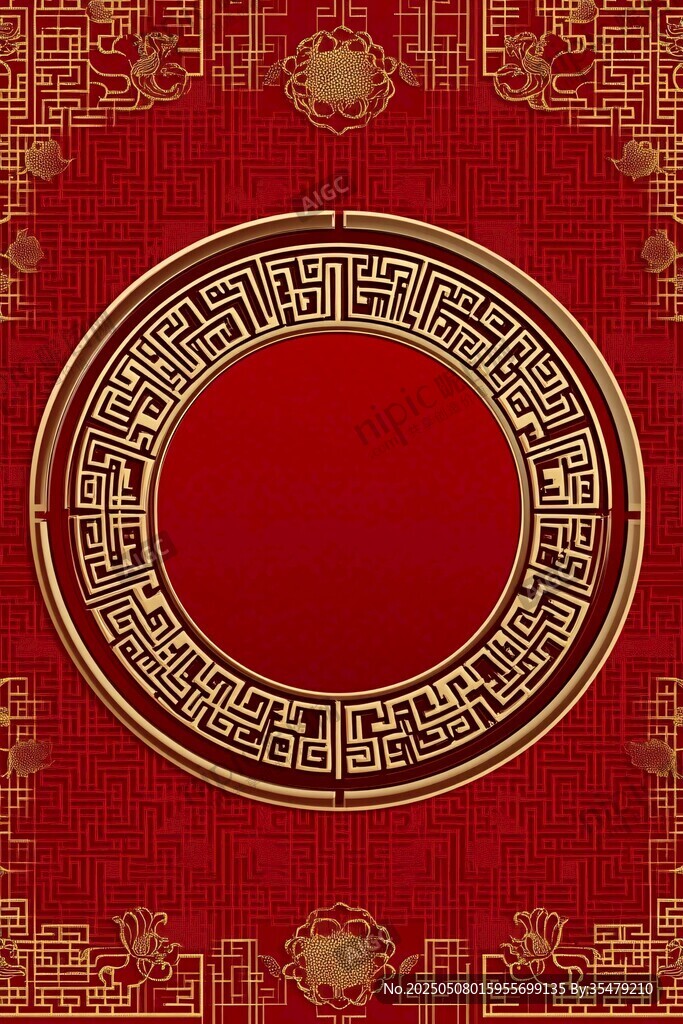 中式紅金傳統花紋背景圖