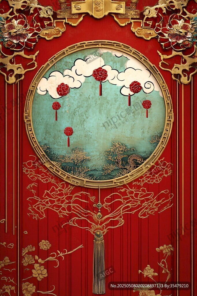 中式古典團扇藝術插畫