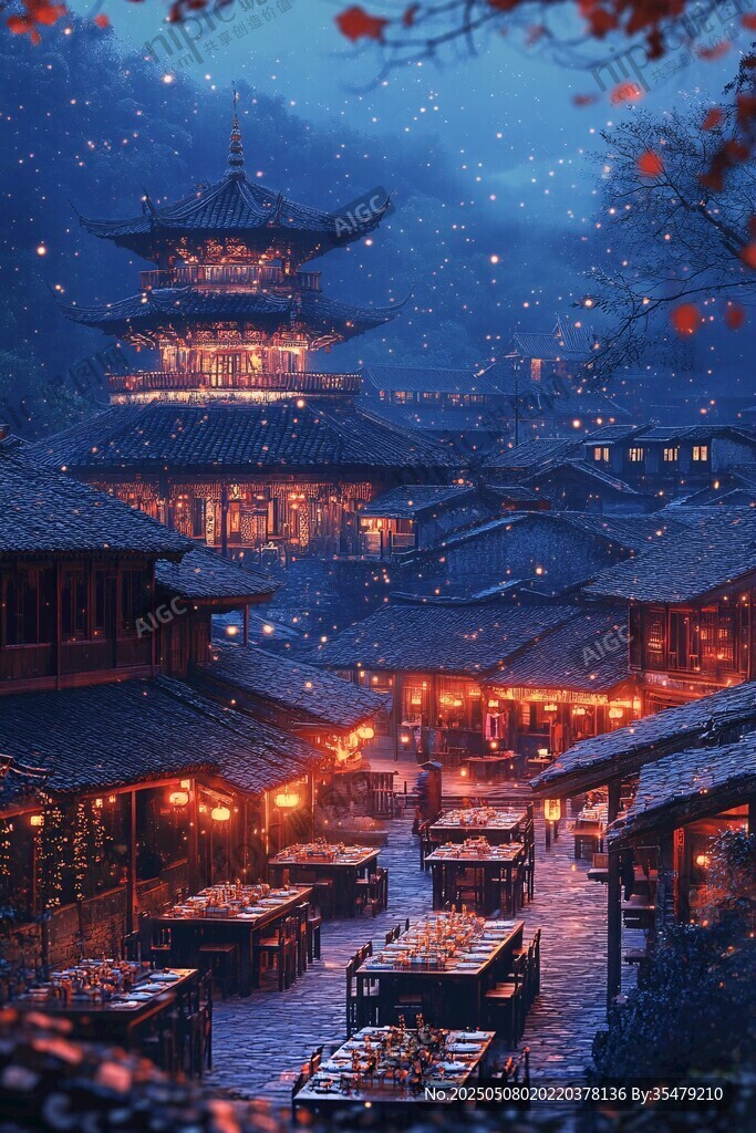 古村夜景 燈火闌珊處的詩(shī)意