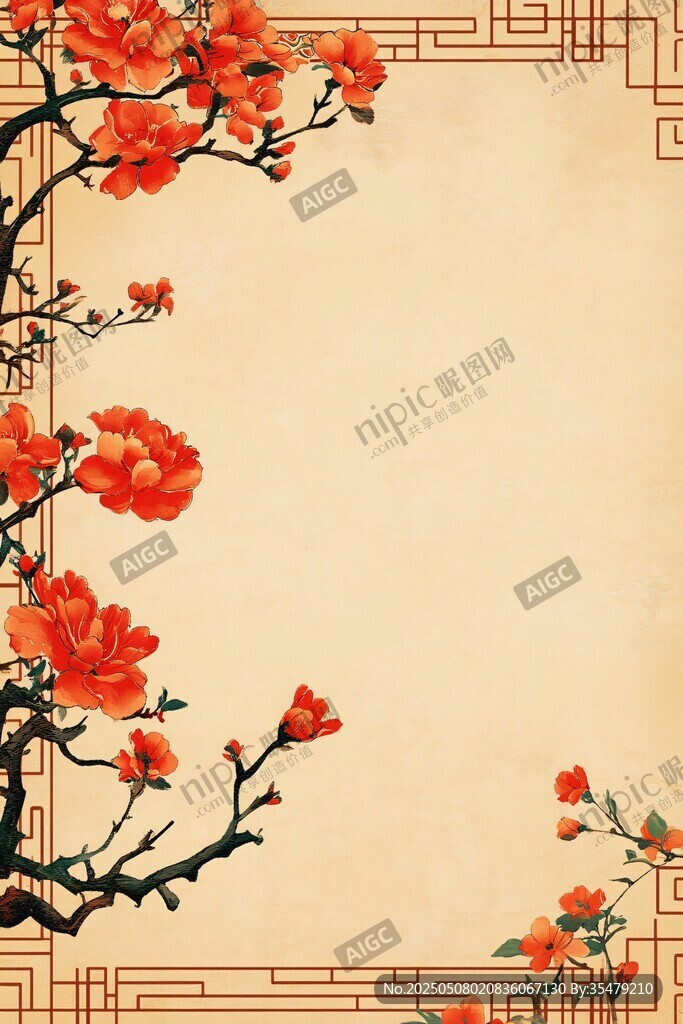 中式繁花邊框背景圖