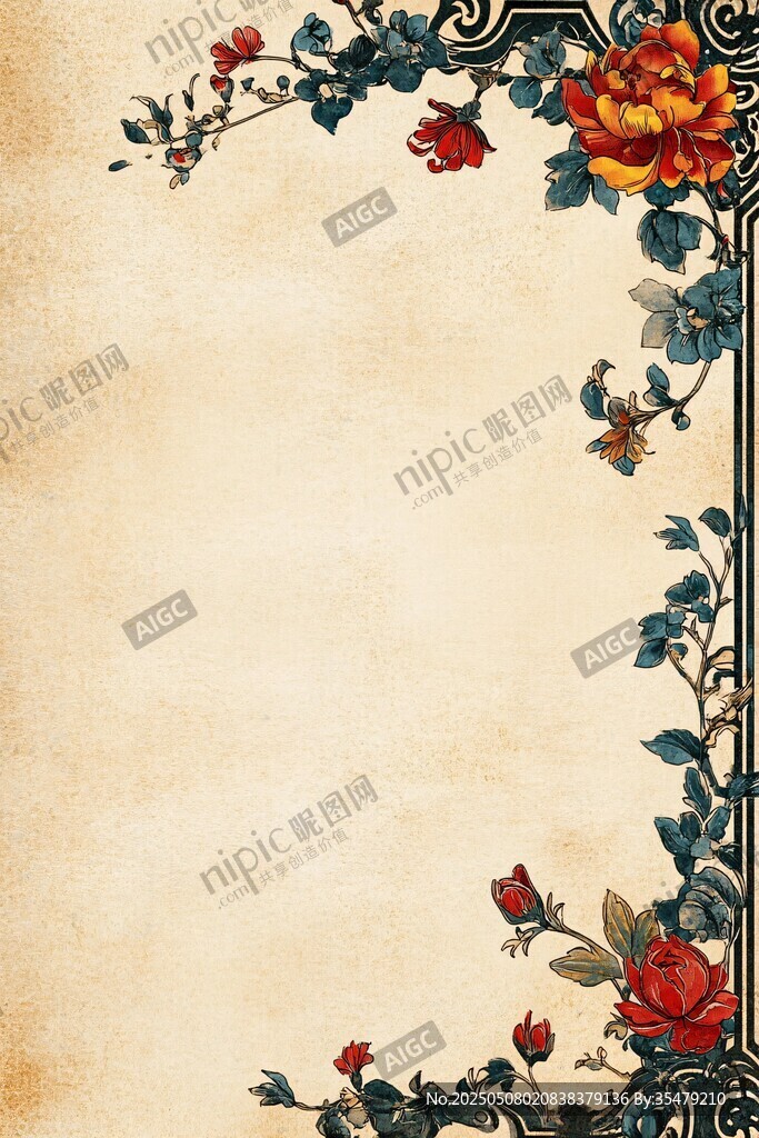 復古花卉邊框背景圖