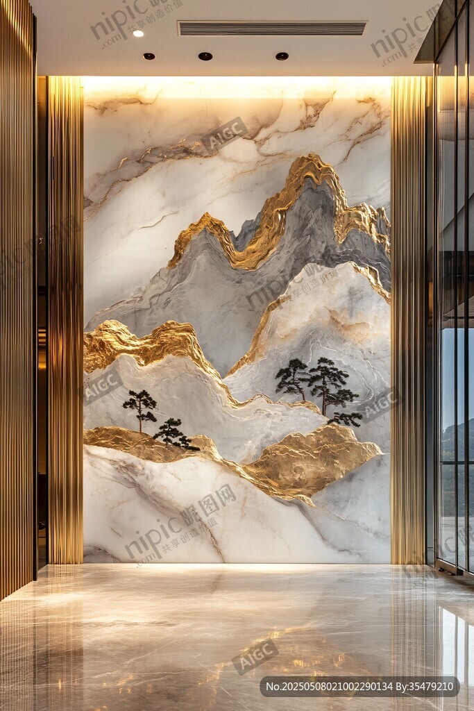中式金紋山水玄關(guān)裝飾畫