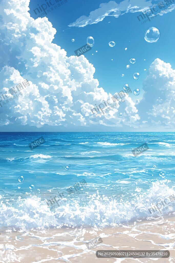 夢幻海景 藍(lán)天碧海與白云