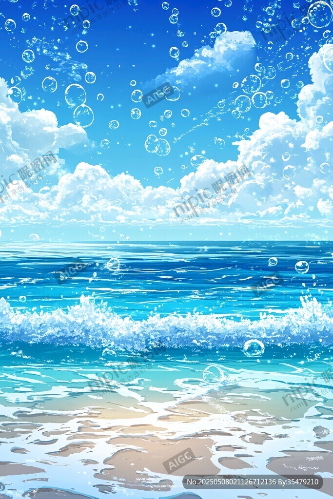 夢幻海濱氣泡天空海洋圖