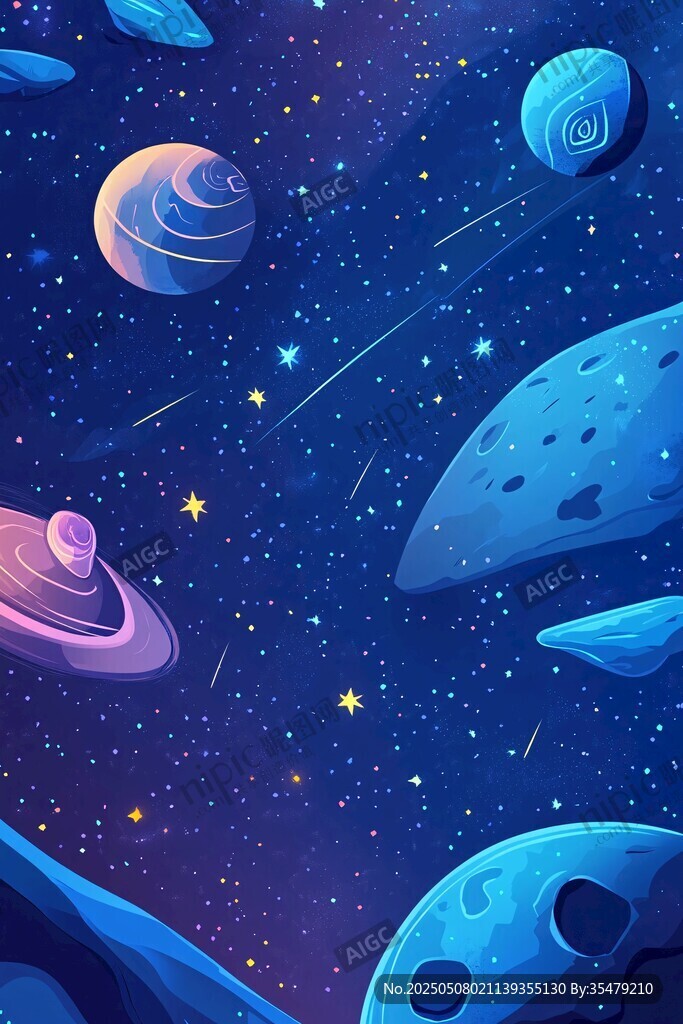 夢幻宇宙星球插畫場景