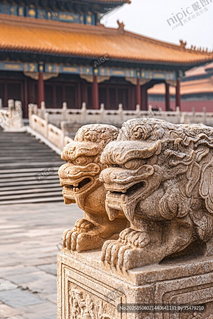 故宮石獅子與古典建筑