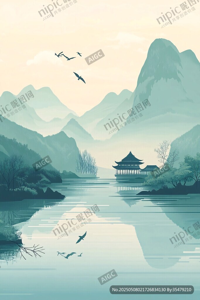 山水間的中式詩意景致