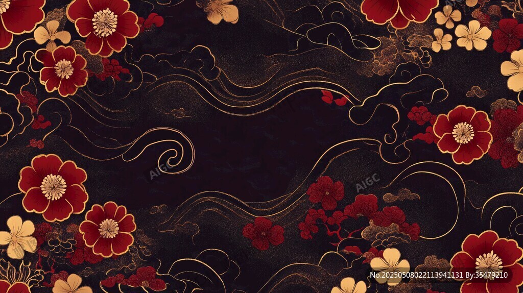 中式繁花黑金風背景圖案