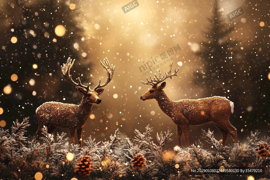 夢幻雪景中的雙鹿精靈